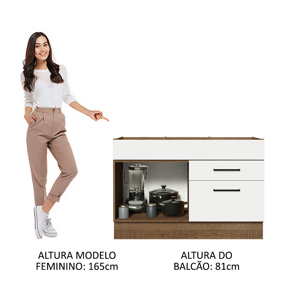 Balcão Gabinete de Pia 120 x 60 cm 1 Porta 2 Gavetas Rustic/Branco (Sem Tampo) Agata Madesa