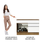 Balcão Gabinete 120 x 60 cm 1 Porta 2 Gavetas Rustic/Branco (Com Tampo) Glamy Madesa
