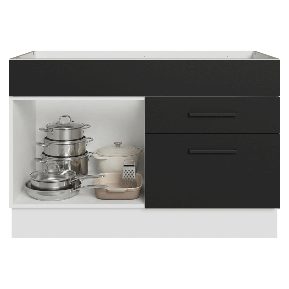 Balcão Gabinete de Pia 120 x 60 cm 1 Porta 2 Gavetas Branco/Preto (Sem Tampo) Agata Madesa