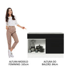 Balcão Gabinete 120 x 60 cm 1 Porta 2 Gavetas Branco/Preto (Com Tampo) Agata Madesa