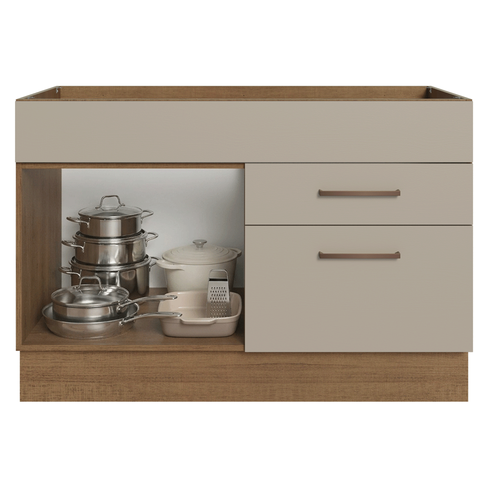 Balcão Gabinete de Pia 120 x 60 cm 1 Porta 2 Gavetas Rustic/Crema (Sem Tampo) Agata Madesa