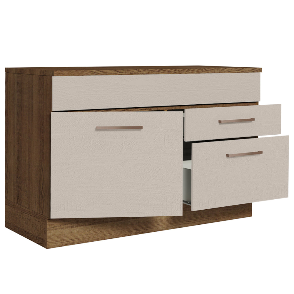 Balcão Gabinete 120 x 60 cm 1 Porta 2 Gavetas Rustic/Crema (Com Tampo) Agata Madesa