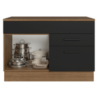 Balcão Gabinete 120 x 60 cm 1 Porta 2 Gavetas Rustic/Preto (Com Tampo) Agata Madesa