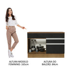 Balcão Gabinete 120 x 60 cm 1 Porta 2 Gavetas Rustic/Preto (Com Tampo) Glamy Madesa