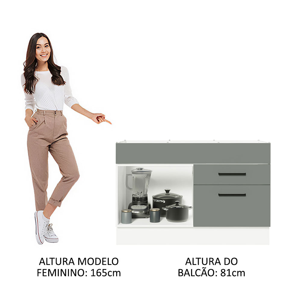 Balcão Gabinete de Pia 120 x 60 cm 1 Porta 2 Gavetas Branco/Cinza (Sem Tampo) Agata Madesa