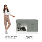 Balcão Gabinete 120 x 60 cm 1 Porta 2 Gavetas Branco/Cinza (Com Tampo) Agata Madesa