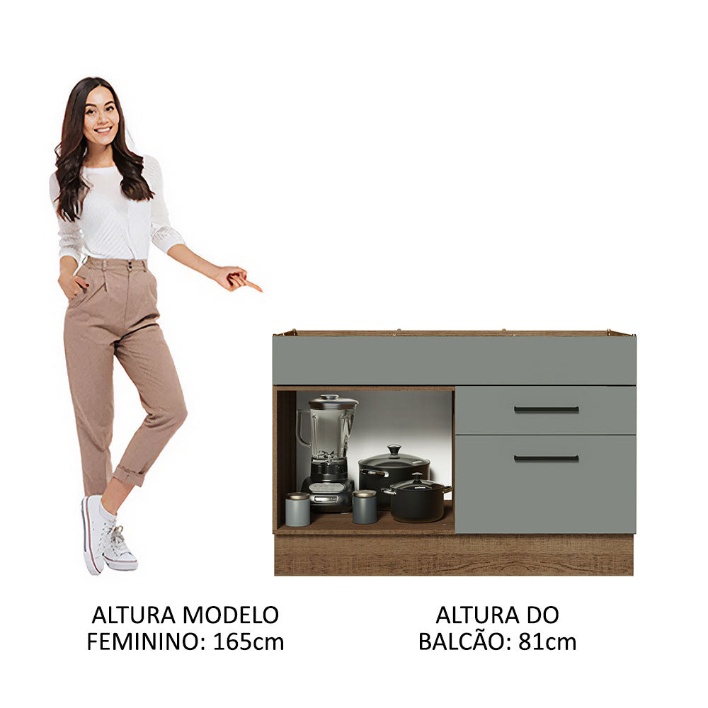 Balcão Gabinete de Pia 120 x 60 cm 1 Porta 2 Gavetas Rustic/Cinza (Sem Tampo) Agata Madesa