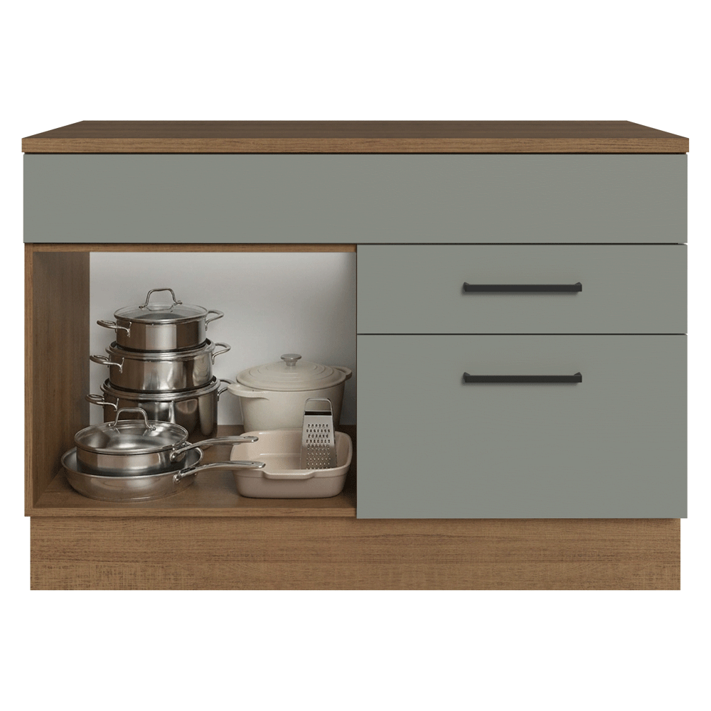 Balcão Gabinete 120 x 60 cm 1 Porta 2 Gavetas Rustic/Cinza (Com Tampo) Agata Madesa
