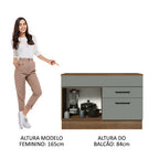 Balcão Gabinete 120 x 60 cm 1 Porta 2 Gavetas Rustic/Cinza (Com Tampo) Agata Madesa