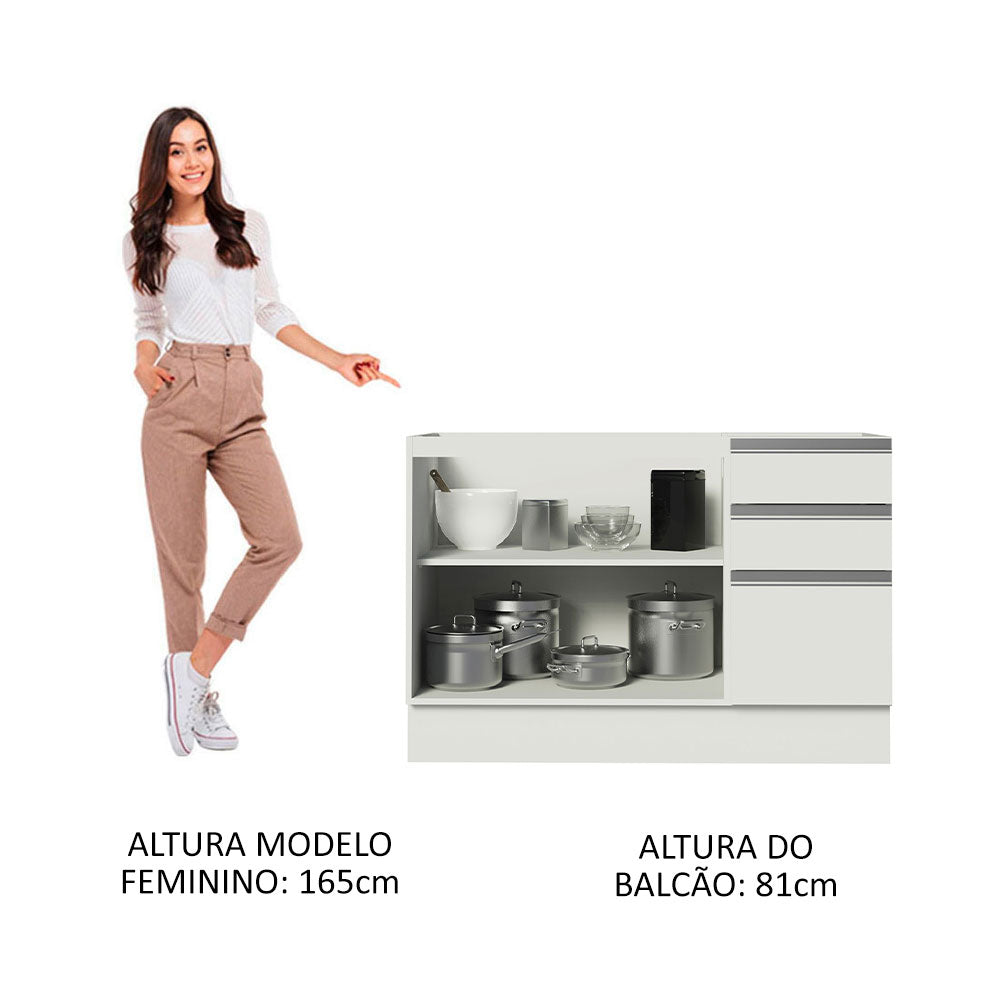 Balcão Gabinete de Pia Madesa Glamy 120 x 60 cm 2 Portas e 3 Gavetas (Sem Tampo) Branco