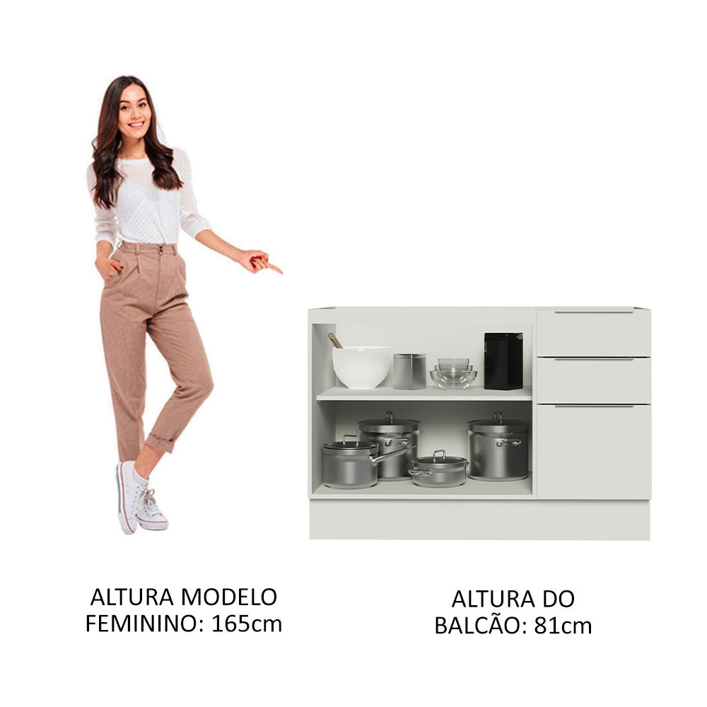 Balcão Gabinete de Pia Madesa Stella 120 x 60 cm 2 Portas e 3 Gavetas (Sem Tampo) Branco