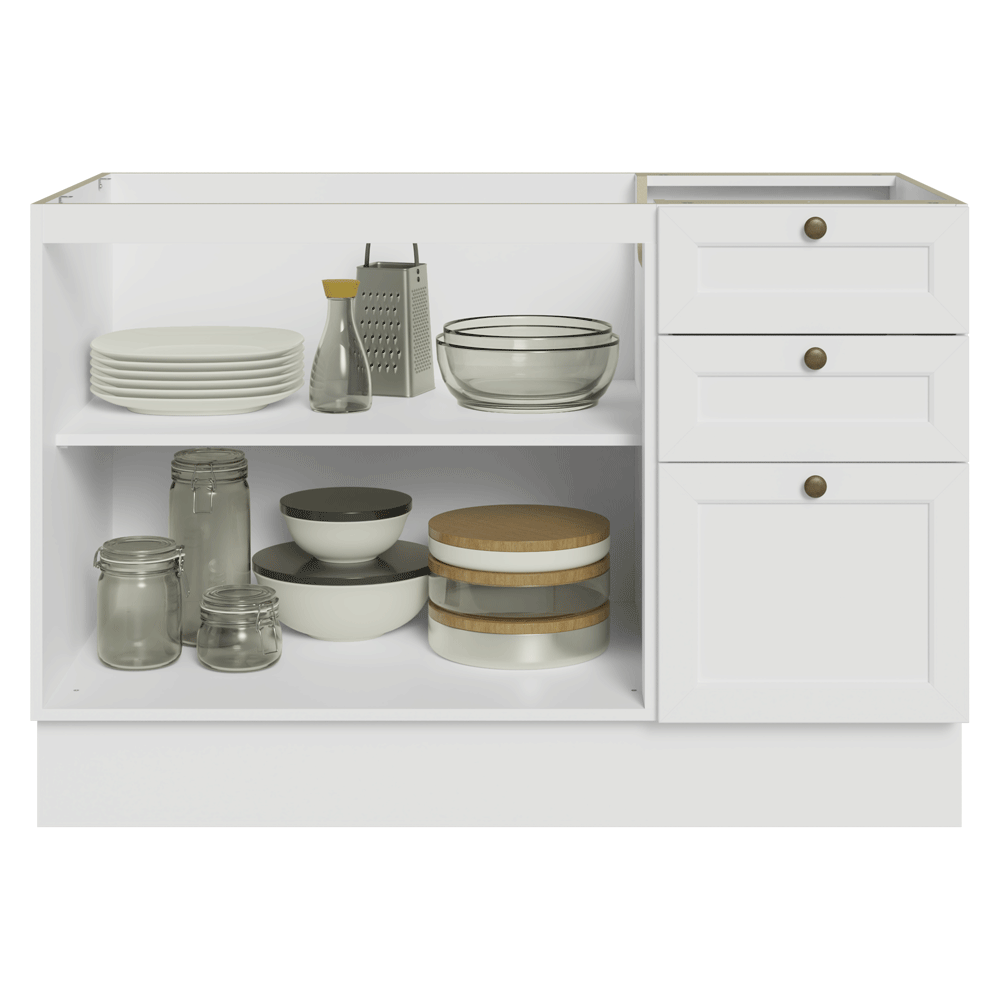 Balcão de Pia 120 x 60 cm 2 Portas 3 Gavetas (Sem Tampo) Branco Vik Madesa