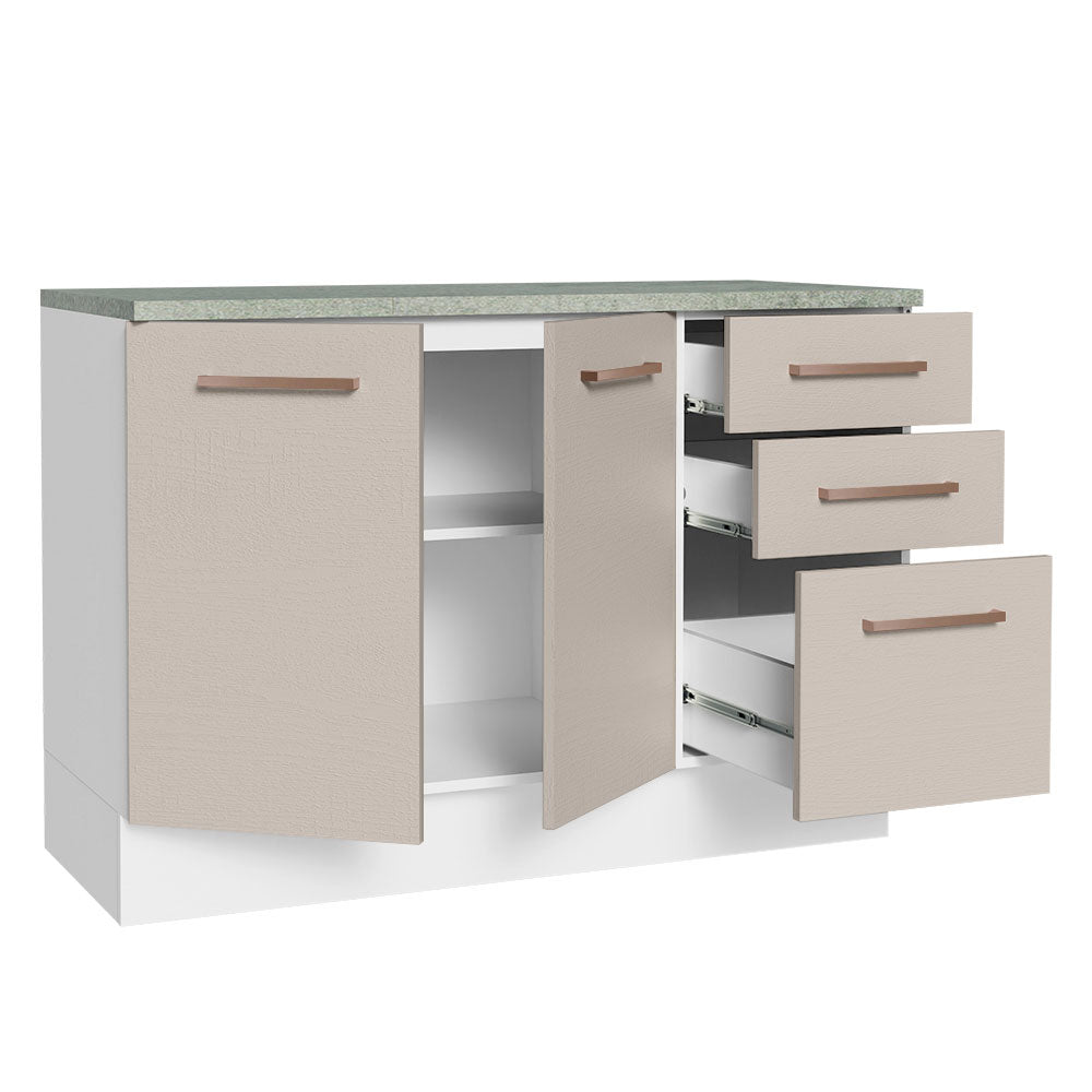 Balcão Cozinha 120 x 60 cm 2 Portas e 3 Gavetas (Com Tampo) Branco/Crema Agata Madesa