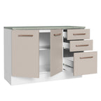 Balcão Cozinha 120 x 60 cm 2 Portas e 3 Gavetas (Com Tampo) Branco/Crema Agata Madesa