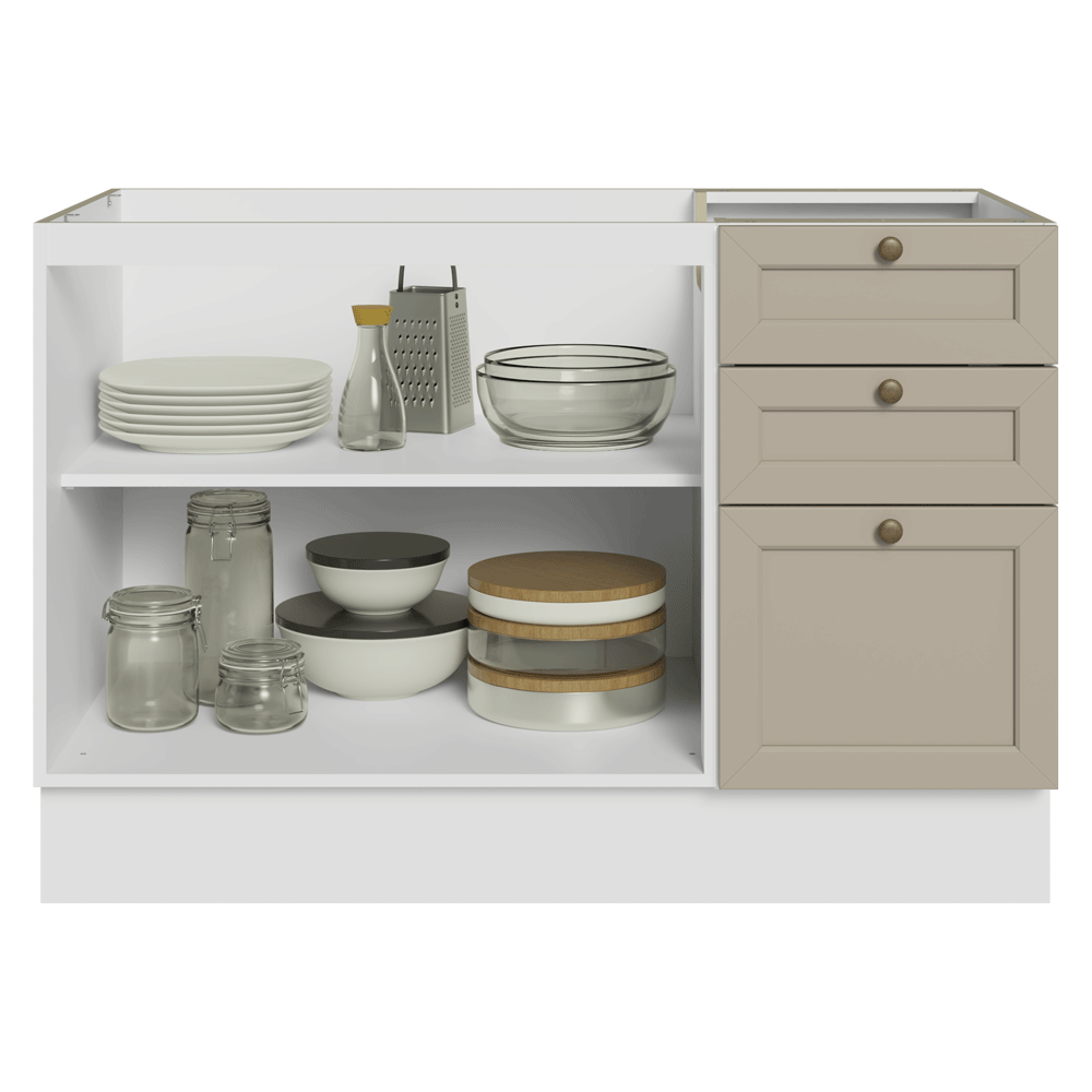 Balcão de Pia 120 x 60 cm 2 Portas 3 Gavetas (Sem Tampo) Branco/Crema Vik Madesa
