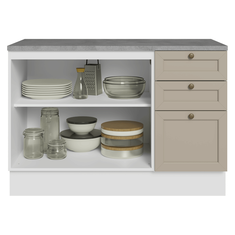 Balcão de Cozinha 120 x 60 cm 2 Portas 3 Gavetas (Com Tampo) Branco/Crema Vik Madesa