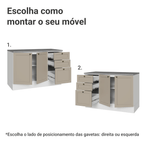 Balcão de Cozinha 120 x 60 cm 2 Portas 3 Gavetas (Com Tampo) Branco/Crema Vik Madesa