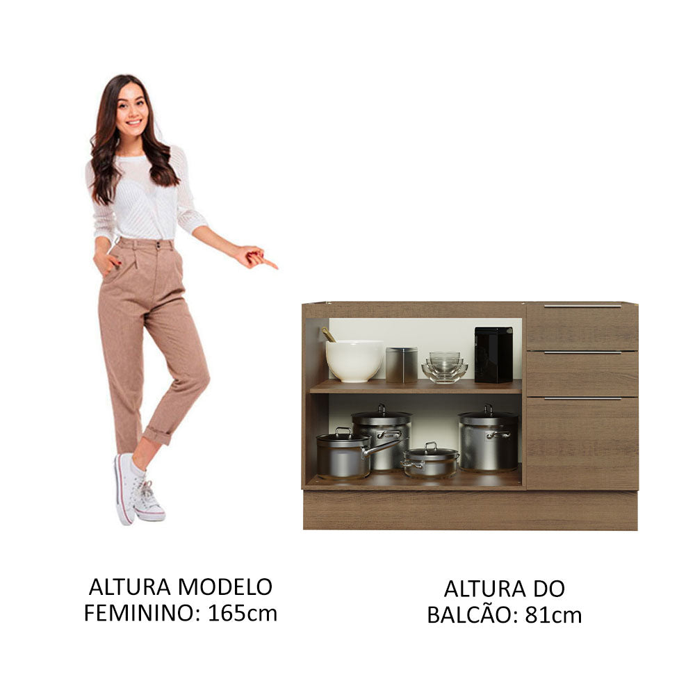 Balcão Gabinete de Pia Madesa Stella 120 x 60 cm 2 Portas e 3 Gavetas (Sem Tampo) Rustic