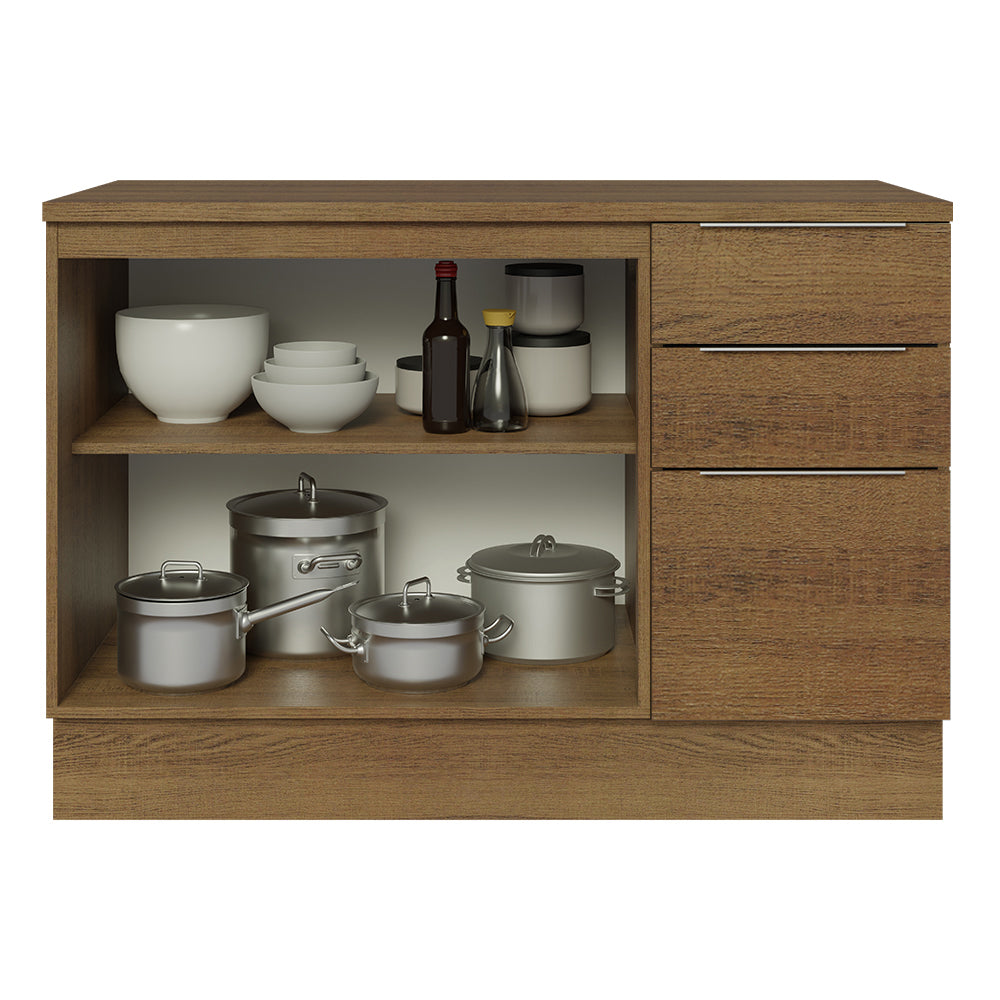 Balcão Cozinha 120 x 60 cm 2 Portas e 3 Gavetas (Com Tampo) Rustic Stella Madesa