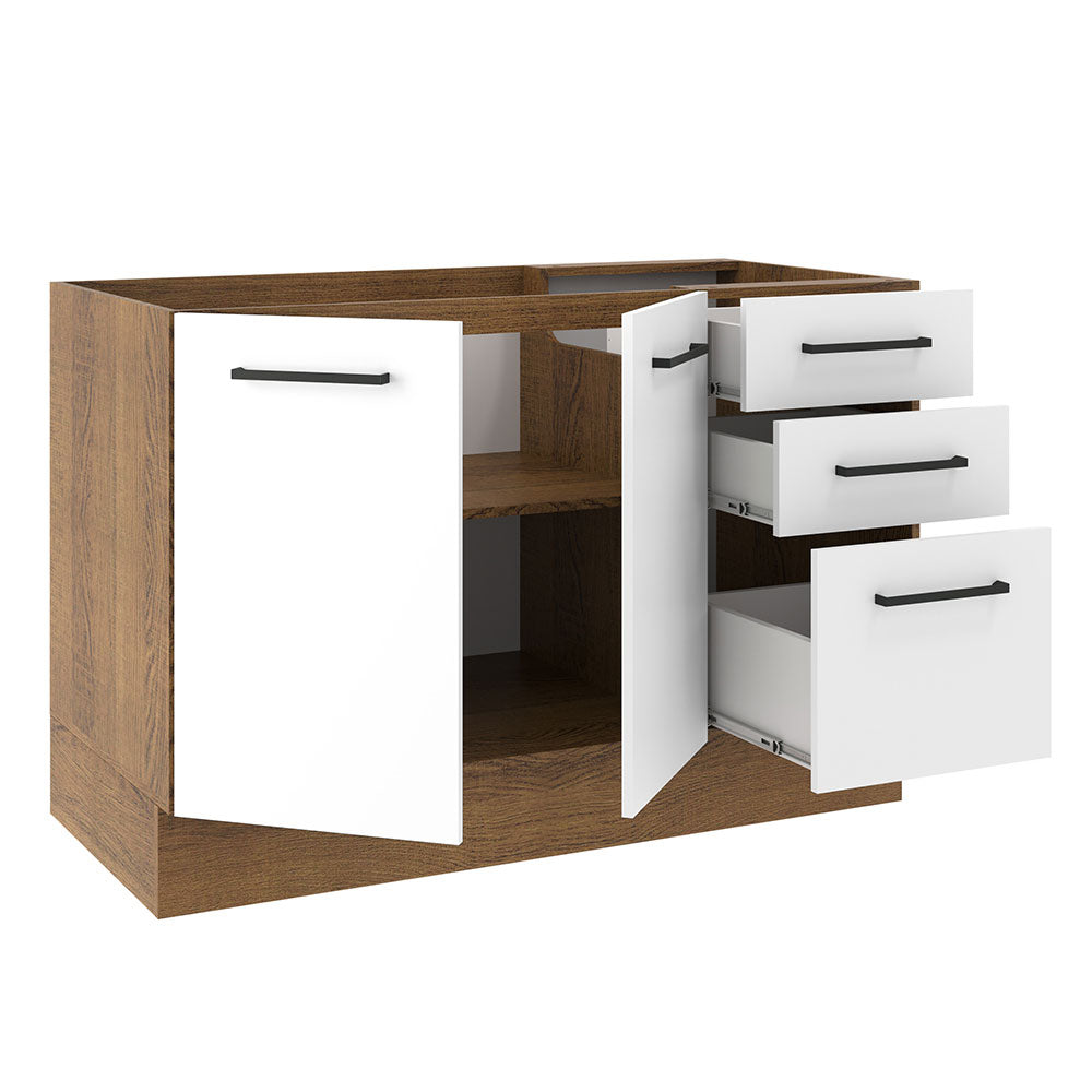 Balcão Gabinete de Pia Madesa Agata 120 x 60 cm 2 Portas e 3 Gavetas (Sem Tampo) Rustic/Branco