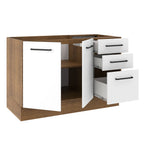 Balcão Gabinete de Pia Madesa Agata 120 x 60 cm 2 Portas e 3 Gavetas (Sem Tampo) Rustic/Branco