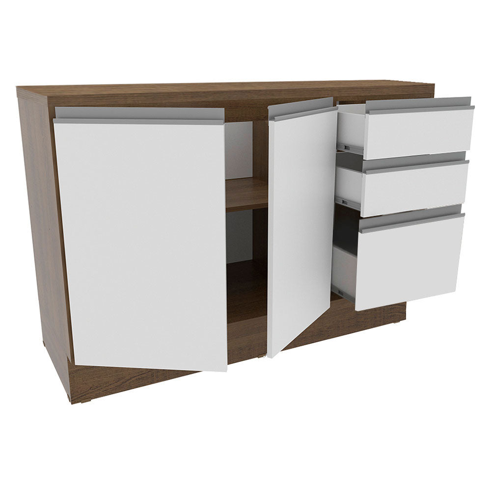 Balcão Cozinha 120 x 60 cm 2 Portas e 3 Gavetas (Com Tampo) Rustic/Branco Glamy Madesa