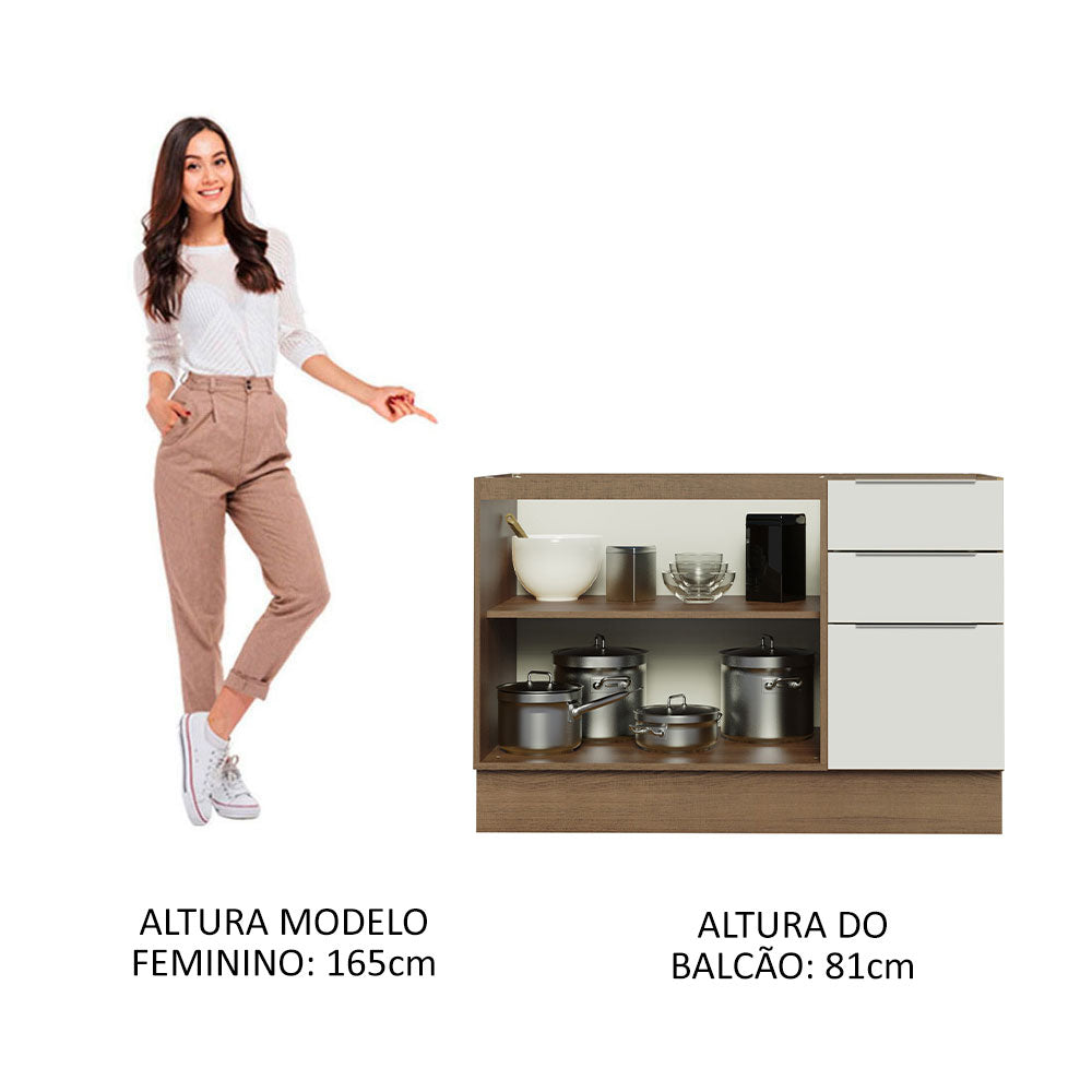 Balcão Gabinete de Pia Madesa Stella 120 x 60 cm 2 Portas e 3 Gavetas (Sem Tampo) Rustic/Branco