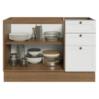 Balcão de Pia 120 x 60 cm 2 Portas 3 Gavetas (Sem Tampo) Rustic/Branco Vik Madesa