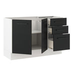 Balcão Gabinete de Pia Madesa Agata 120 x 60 cm 2 Portas e 3 Gavetas (Sem Tampo) Branco/Preto