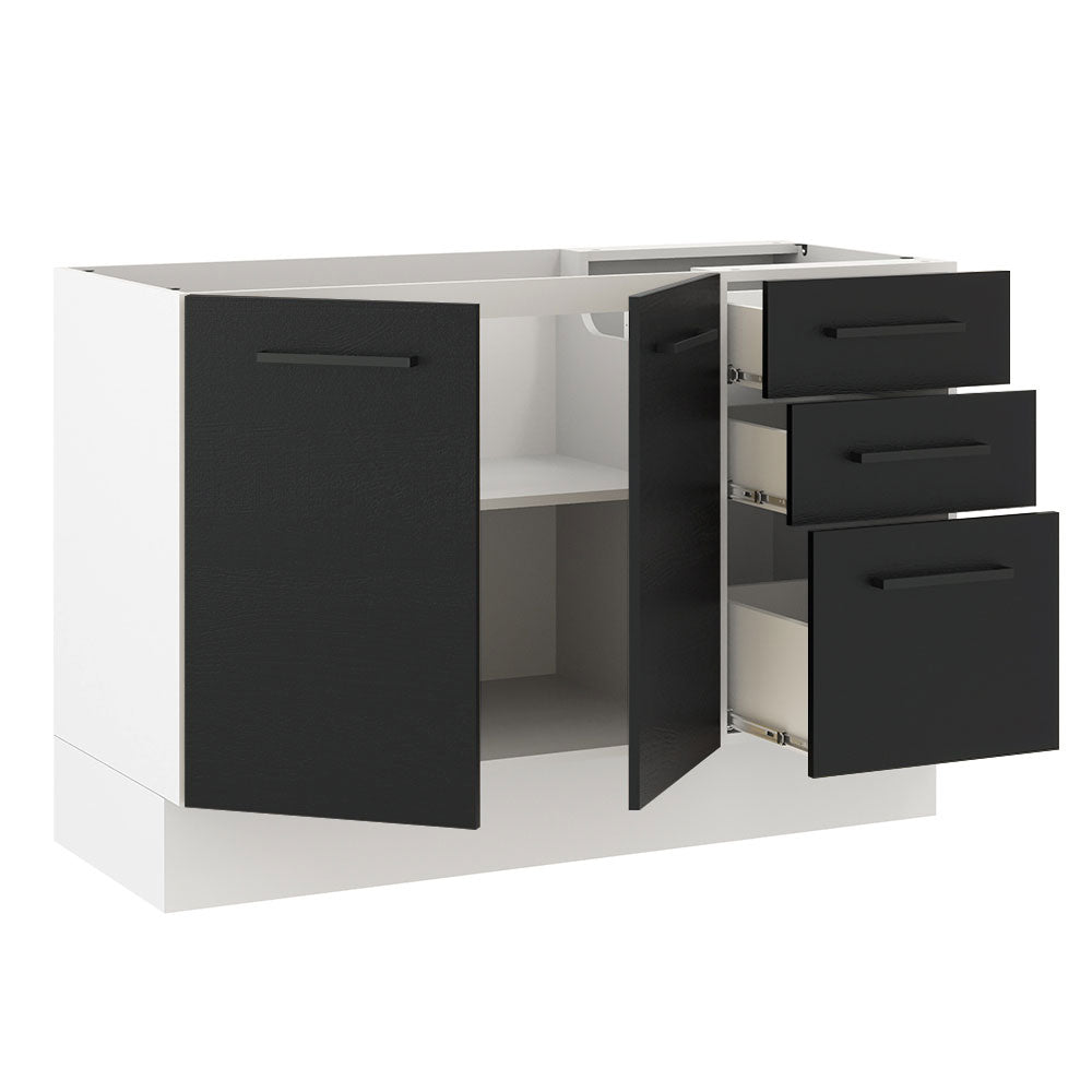 Balcão Gabinete de Pia Madesa Agata 120 x 60 cm 2 Portas e 3 Gavetas (Sem Tampo) Branco/Preto