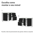 Balcão Cozinha 120 x 60 cm 2 Portas e 3 Gavetas (Com Tampo) Branco/Preto Agata Madesa