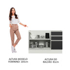 Balcão Gabinete de Pia Madesa Glamy 120 x 60 cm 2 Portas e 3 Gavetas (Sem Tampo) Branco/Preto