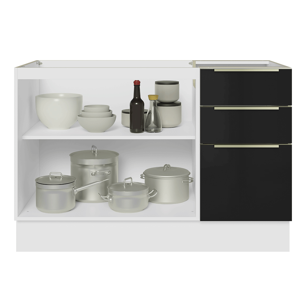Balcão Gabinete de Pia 120 x 60 cm 2 Portas 3 Gavetas (Sem Tampo) Branco/Preto Lux Madesa