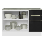 Balcão de Cozinha 120 x 60 cm 2 Portas 3 Gavetas (Com Tampo) Branco/Preto Lux Madesa