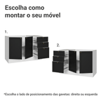 Balcão de Pia 120 x 60 cm 2 Portas 3 Gavetas (Sem Tampo) Branco/Preto Vik Madesa