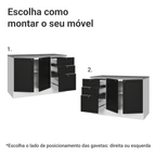 Balcão de Cozinha 120 x 60 cm 2 Portas 3 Gavetas (Com Tampo) Branco/Preto Vik Madesa