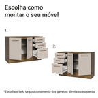 Balcão Cozinha 120 x 60 cm 2 Portas e 3 Gavetas (Com Tampo) Rustic/Crema Agata Madesa