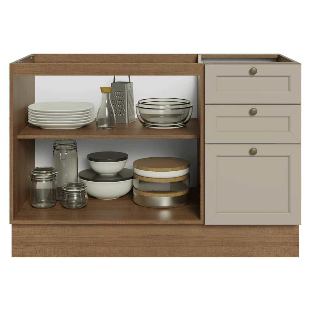 Balcão de Pia 120 x 60 cm 2 Portas 3 Gavetas (Sem Tampo) Rustic/Crema Vik Madesa