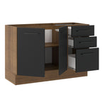 Balcão Gabinete de Pia Madesa Agata 120 x 60 cm 2 Portas e 3 Gavetas (Sem Tampo) Rustic/Preto