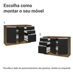 Balcão Cozinha 120 x 60 cm 2 Portas e 3 Gavetas (Com Tampo) Rustic/Preto Glamy Madesa