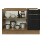 Balcão Gabinete de Pia 120 x 60 cm 2 Portas 3 Gavetas (Sem Tampo) Rustic/Preto Lux Madesa