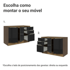 Balcão de Cozinha 120 x 60 cm 2 Portas 3 Gavetas (Com Tampo) Rustic/Preto Lux Madesa