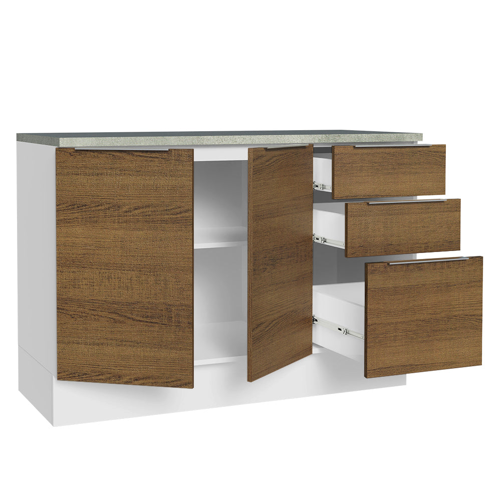 Balcão Cozinha 120 x 60 cm 2 Portas e 3 Gavetas (Com Tampo) Branco/Rustic Stella Madesa