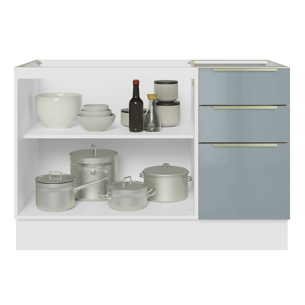 Balcão Gabinete de Pia 120 x 60 cm 2 Portas 3 Gavetas (Sem Tampo) Branco/Cinza Lux Madesa