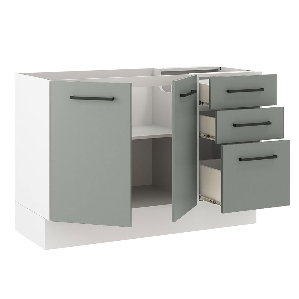Balcão Gabinete de Pia Madesa Agata 120 x 60 cm 2 Portas e 3 Gavetas (Sem Tampo) Branco/Cinza
