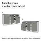 Balcão Cozinha 120 x 60 cm 2 Portas e 3 Gavetas (Com Tampo) Branco/Cinza Agata Madesa