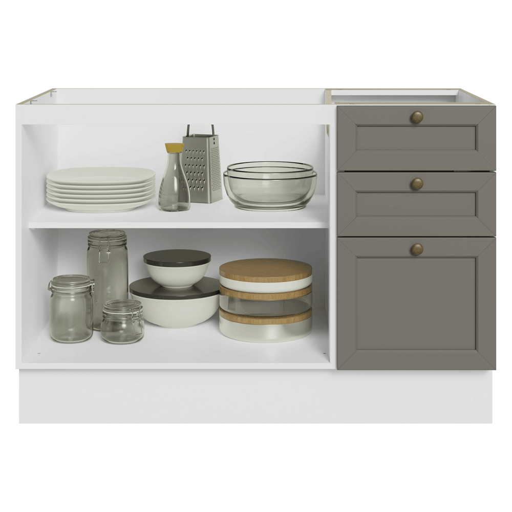 Balcão de Pia 120 x 60 cm 2 Portas 3 Gavetas (Sem Tampo) Branco/Cinza Vik Madesa