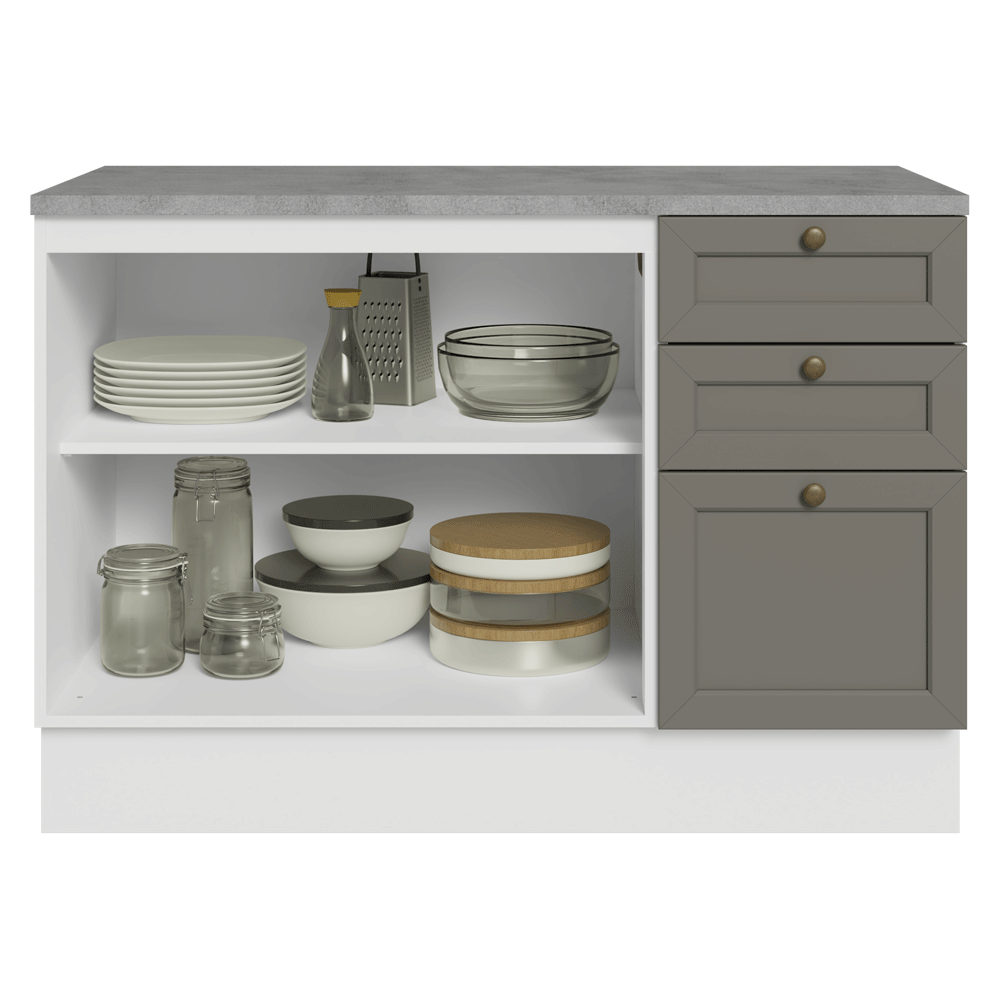 Balcão de Cozinha 120 x 60 cm 2 Portas 3 Gavetas (Com Tampo) Branco/Cinza Vik Madesa