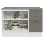 Balcão de Cozinha 120 x 60 cm 2 Portas 3 Gavetas (Com Tampo) Branco/Cinza Vik Madesa