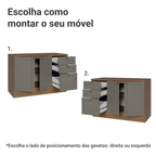 Balcão de Cozinha 120 x 60 cm 2 Portas 3 Gavetas (Com Tampo) Rustic/Cinza Vik Madesa